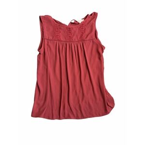 LOFT Womens XL Red Sleeveless Blouse Lace Front Casual Career Top Lightweight